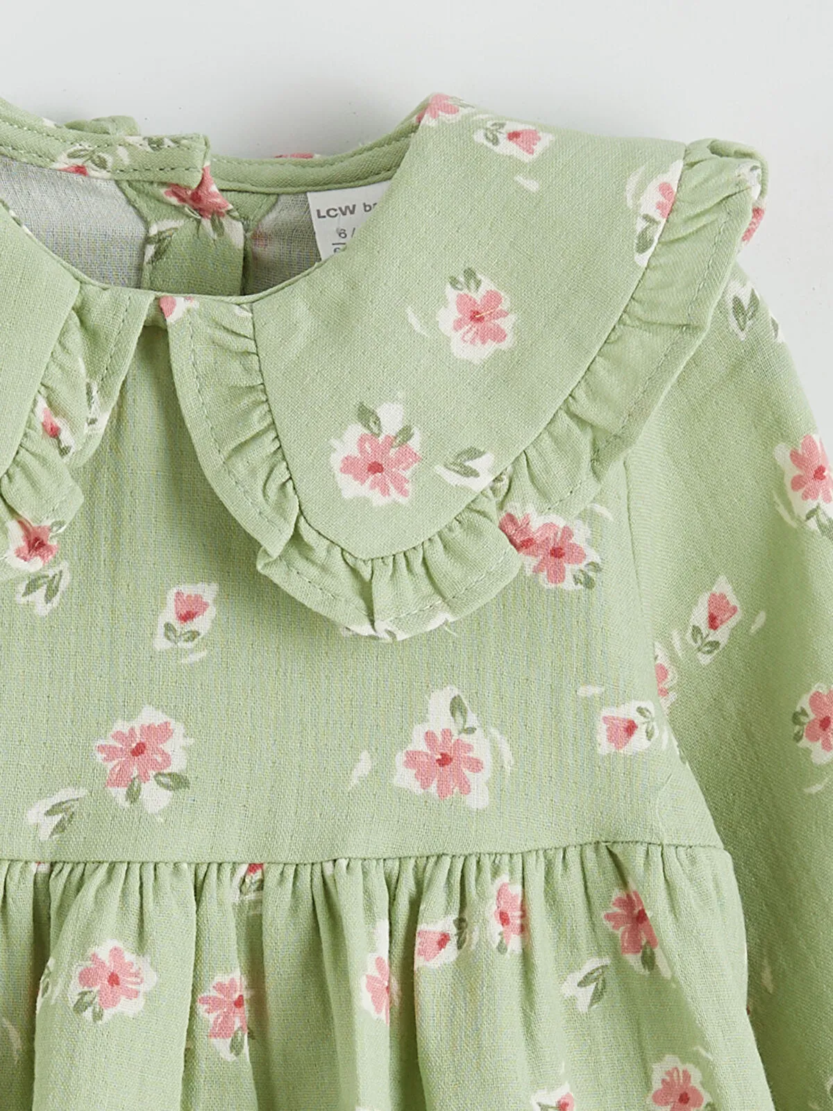 Green Baby Collar Floral Muslin Girl Baby Dress