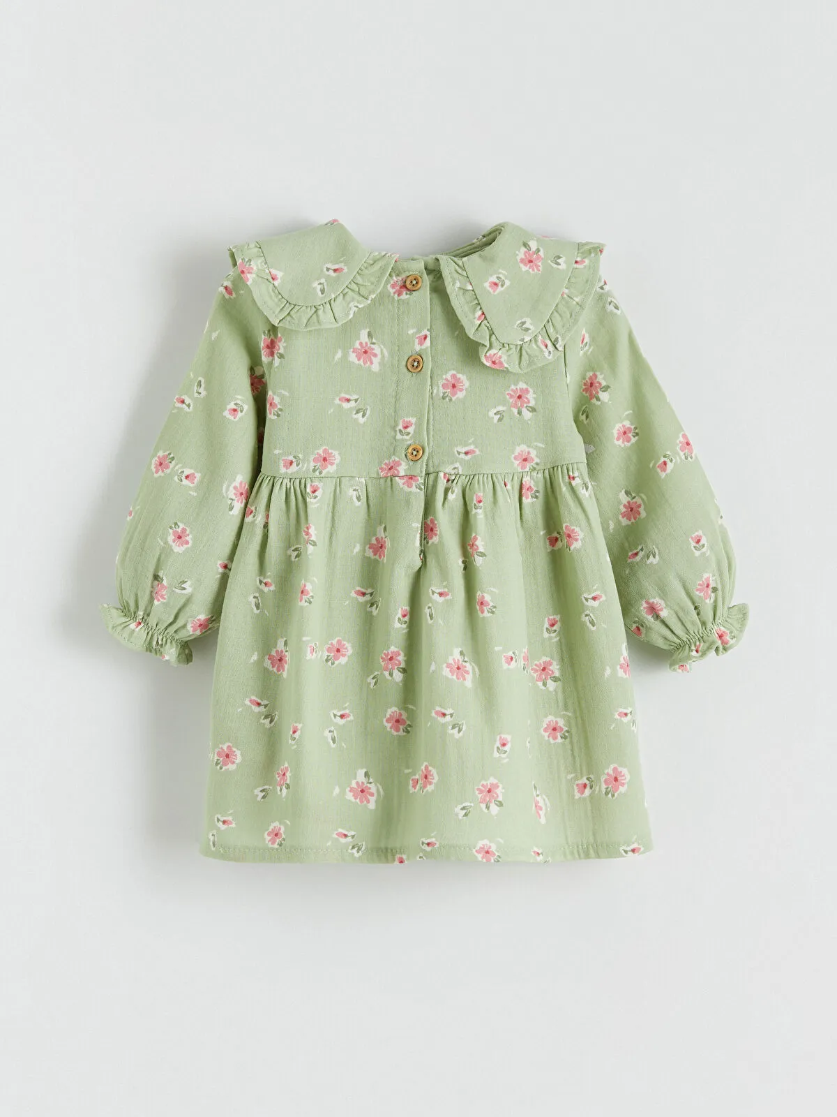 Green Baby Collar Floral Muslin Girl Baby Dress