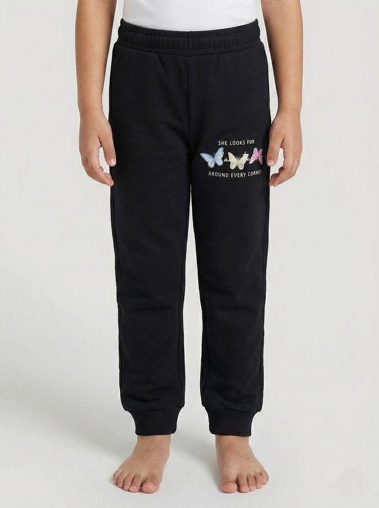 Butterflies Black Cotton Sweatpants 
