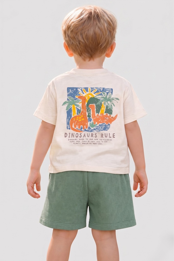 Baby Dino Waffle Shorts Set- Green