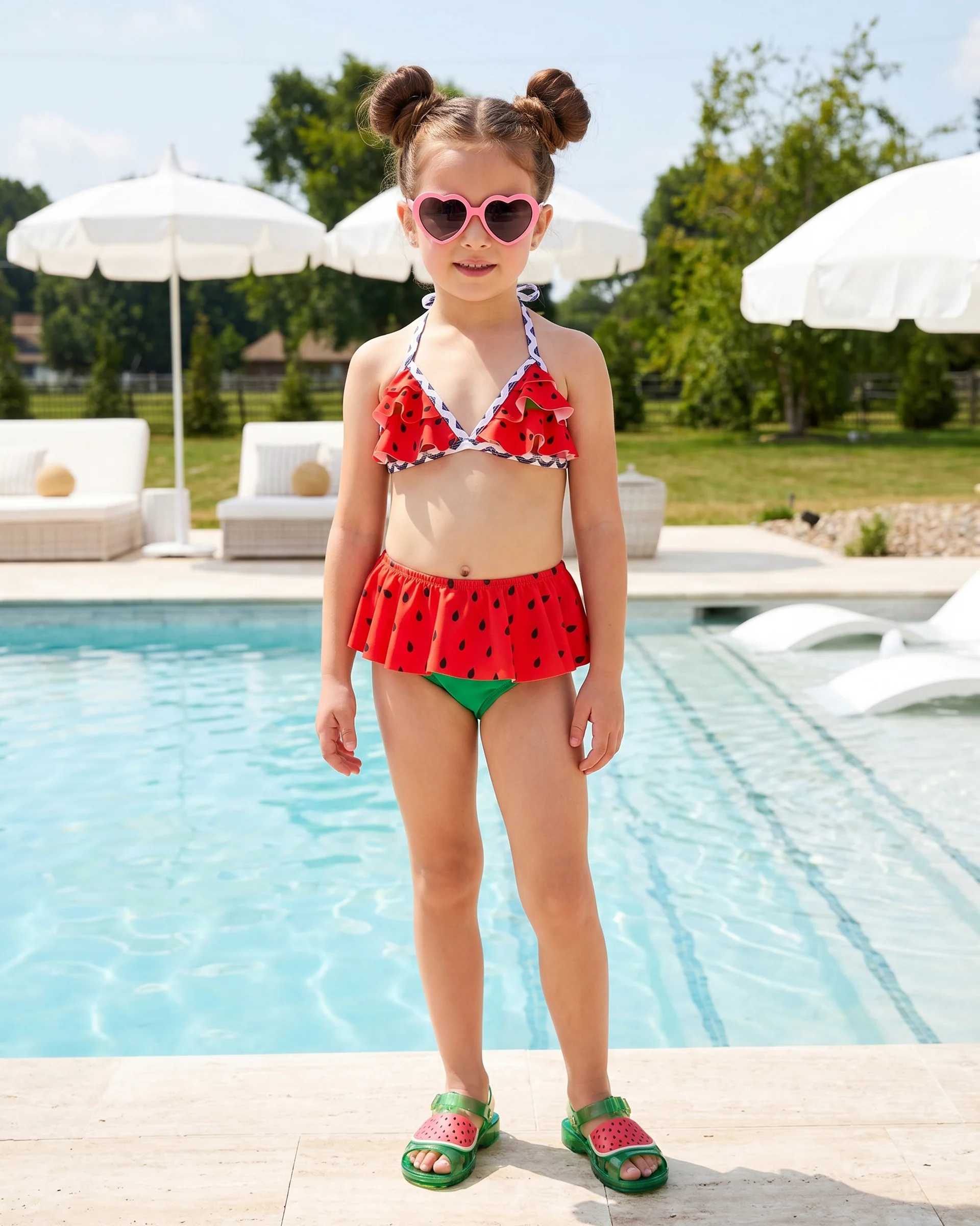 Girls' Watermelon Pattern Bikini Set (Ages 3-4 / 9-10)