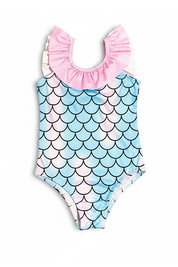 Girls' Fishbone Pattern Swimsuit, (Ages 2-3 / 11-12)
