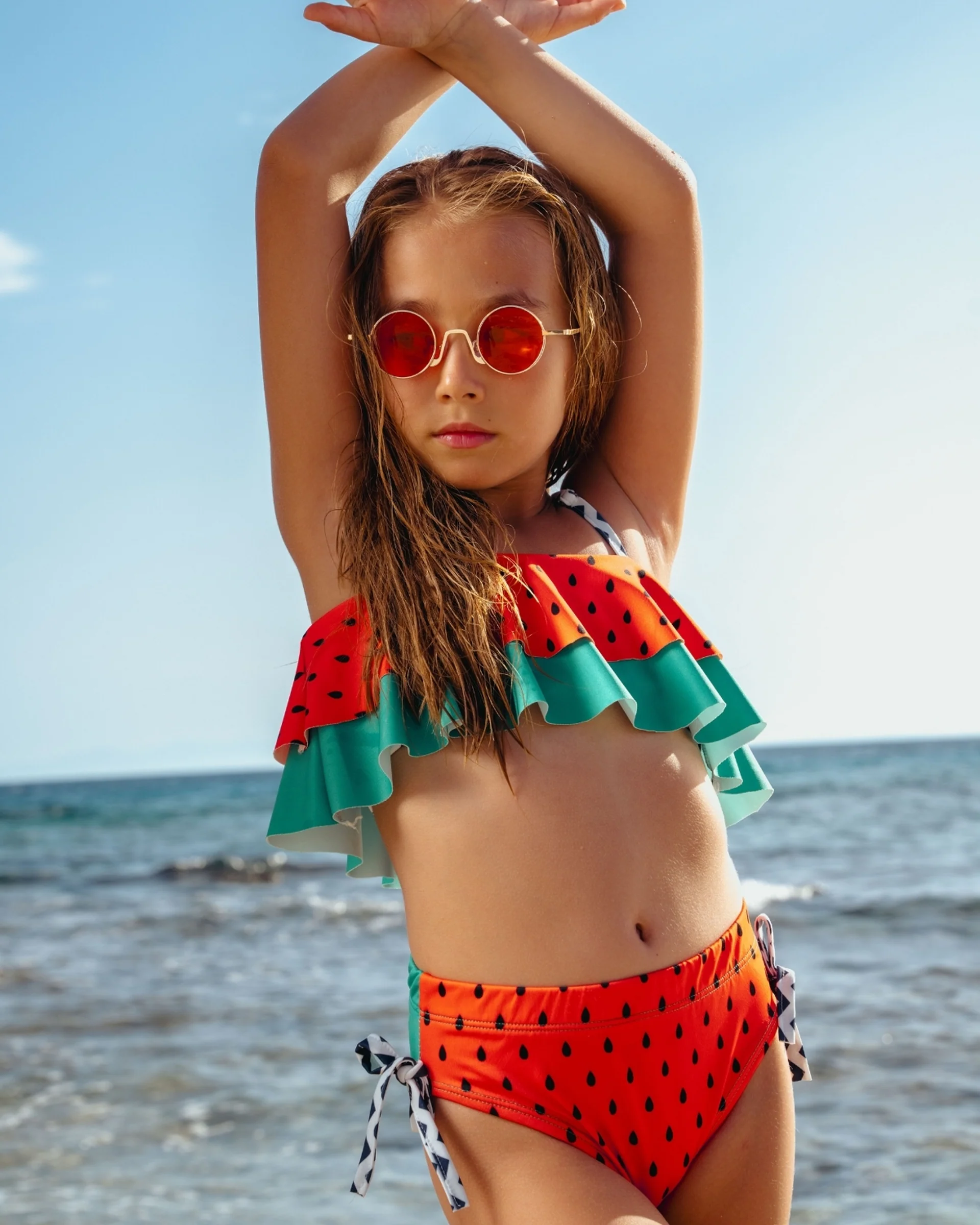 Girls’ Watermelon Print Frill Bikini Set (Ages 5–6 / 11–12)