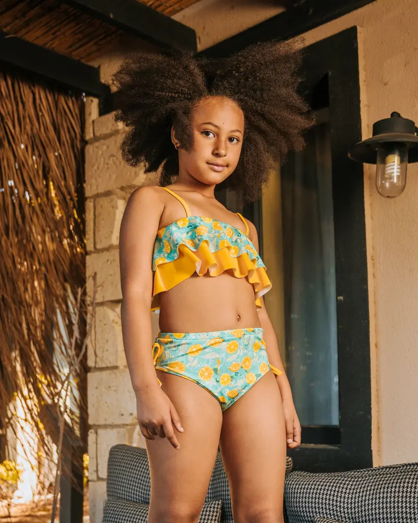 Girls' Lemonade Patterned Bikini (Ages 7-8 / 11-12)