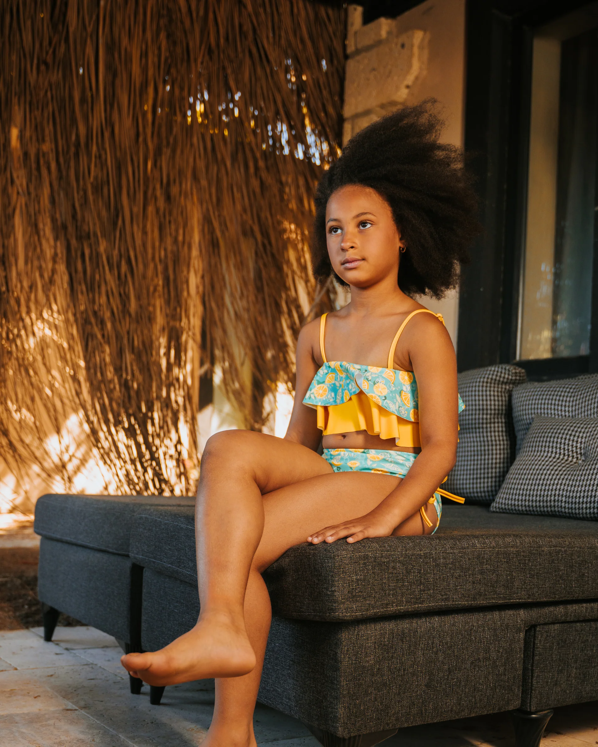 Girls' Lemonade Patterned Bikini (Ages 7-8 / 11-12)