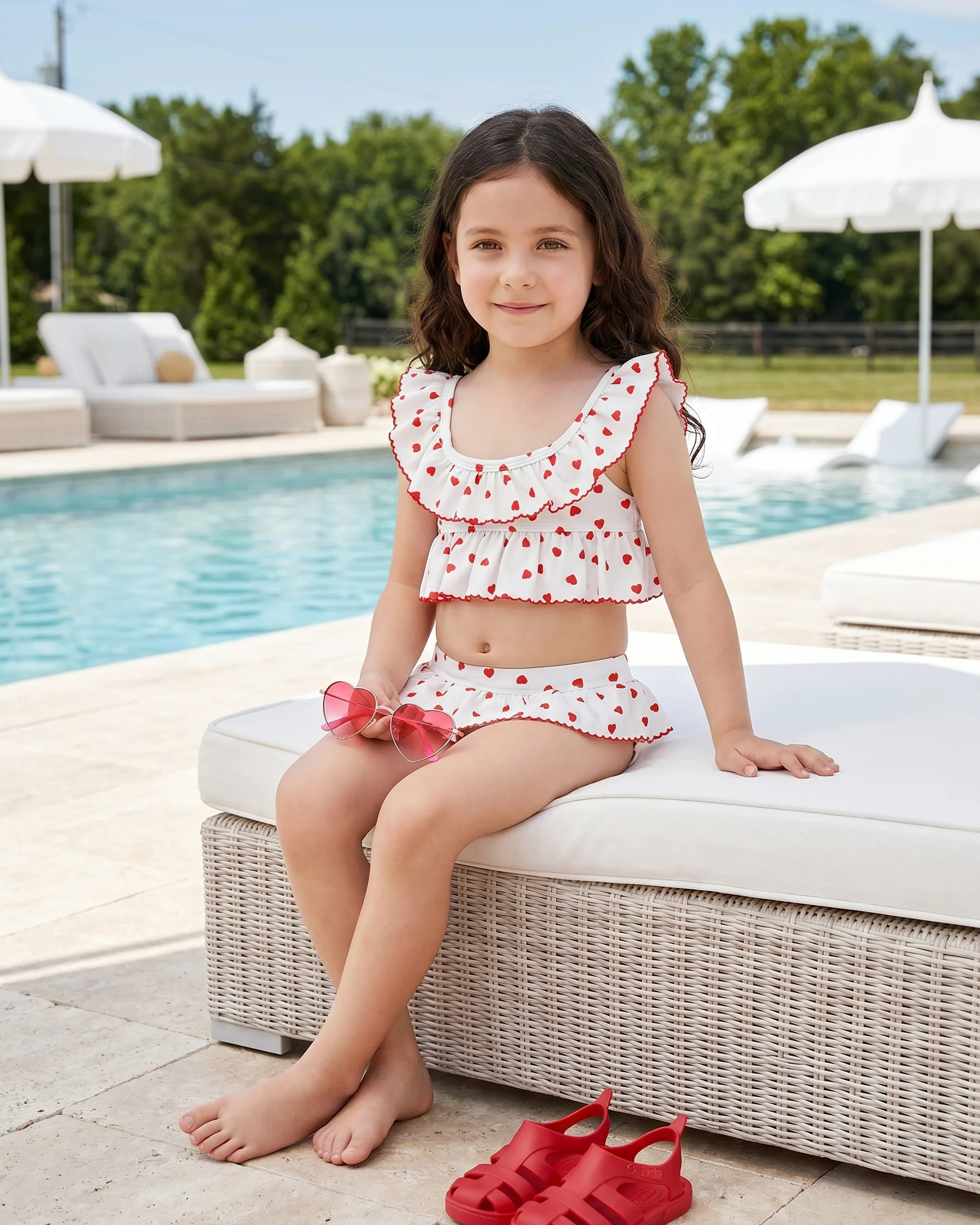 Girls’ Heart Print Bikini Set (Ages 3–7)