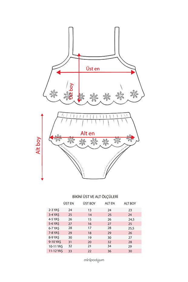 Girls' Embroidered Bikini Set, (Ages 7-8/11-12)