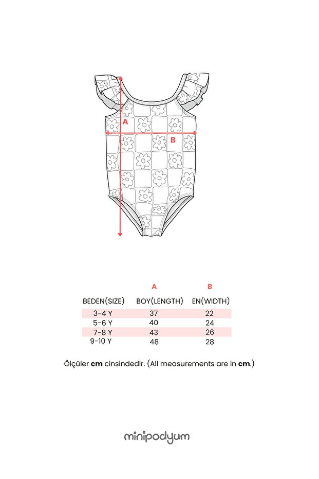 Girls’ Frill Swimsuit with Floral Check Pattern  (Ages 3–4 / 9–10)