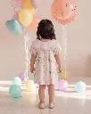 Girls’ Heart Print Dress with Pompom Collar (6–9 Months / 2–3 Years)