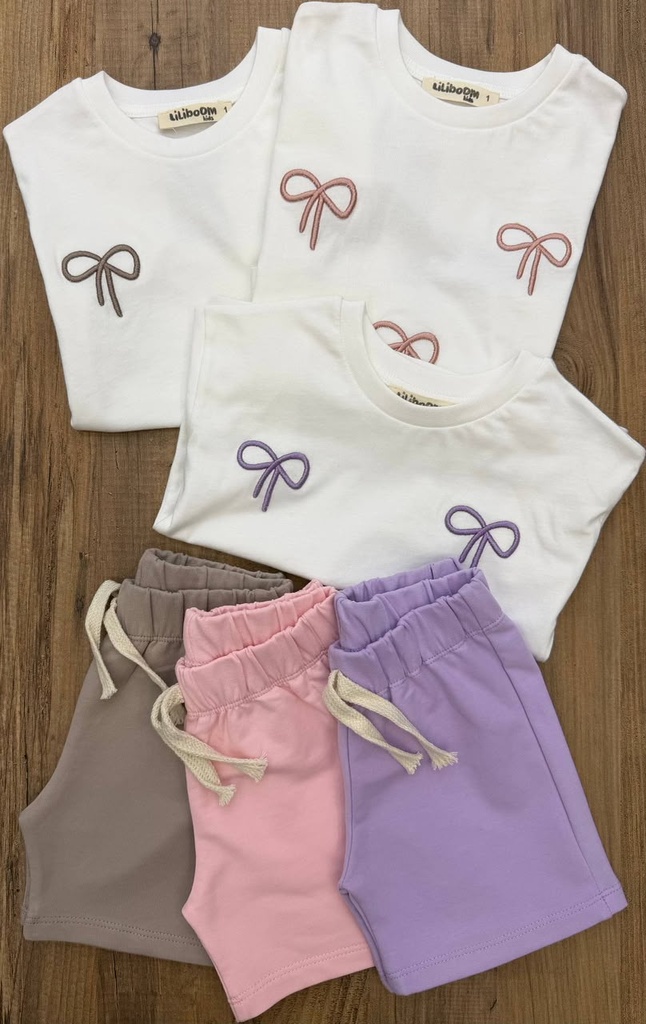 Bow top & pink short set 