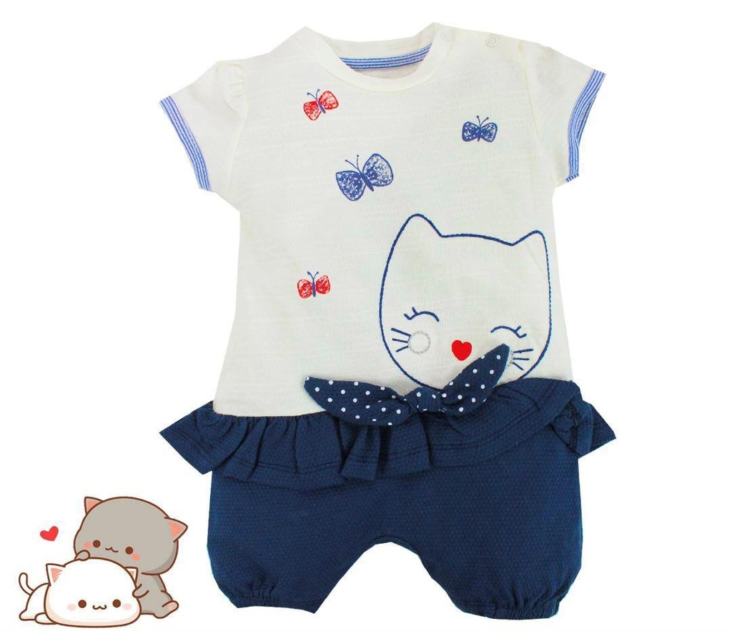 Cat Navy Blue Romper (0-3 months)