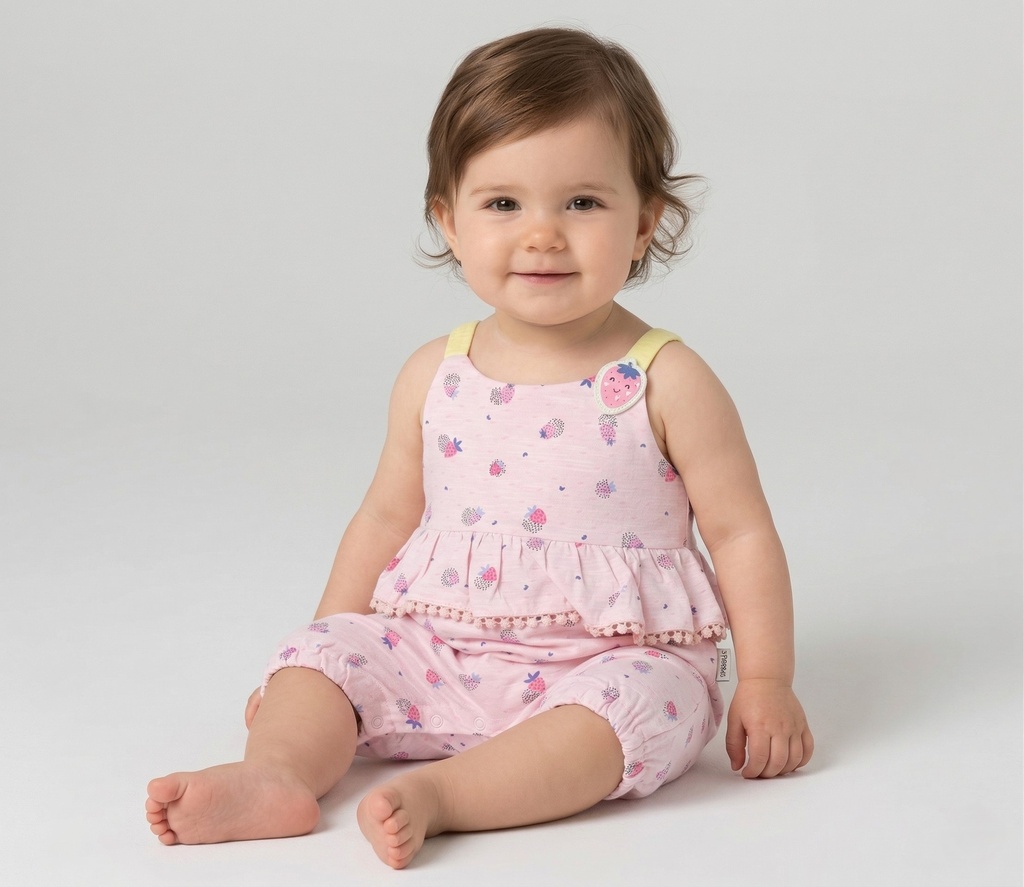 Strawberry Romper (3-6 months, White)