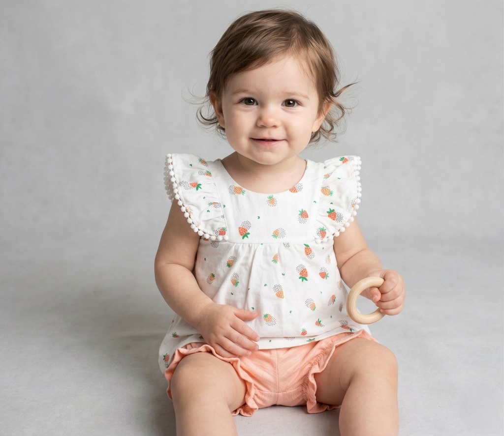 Strawberry Short & Top Set (6-9 months, White)