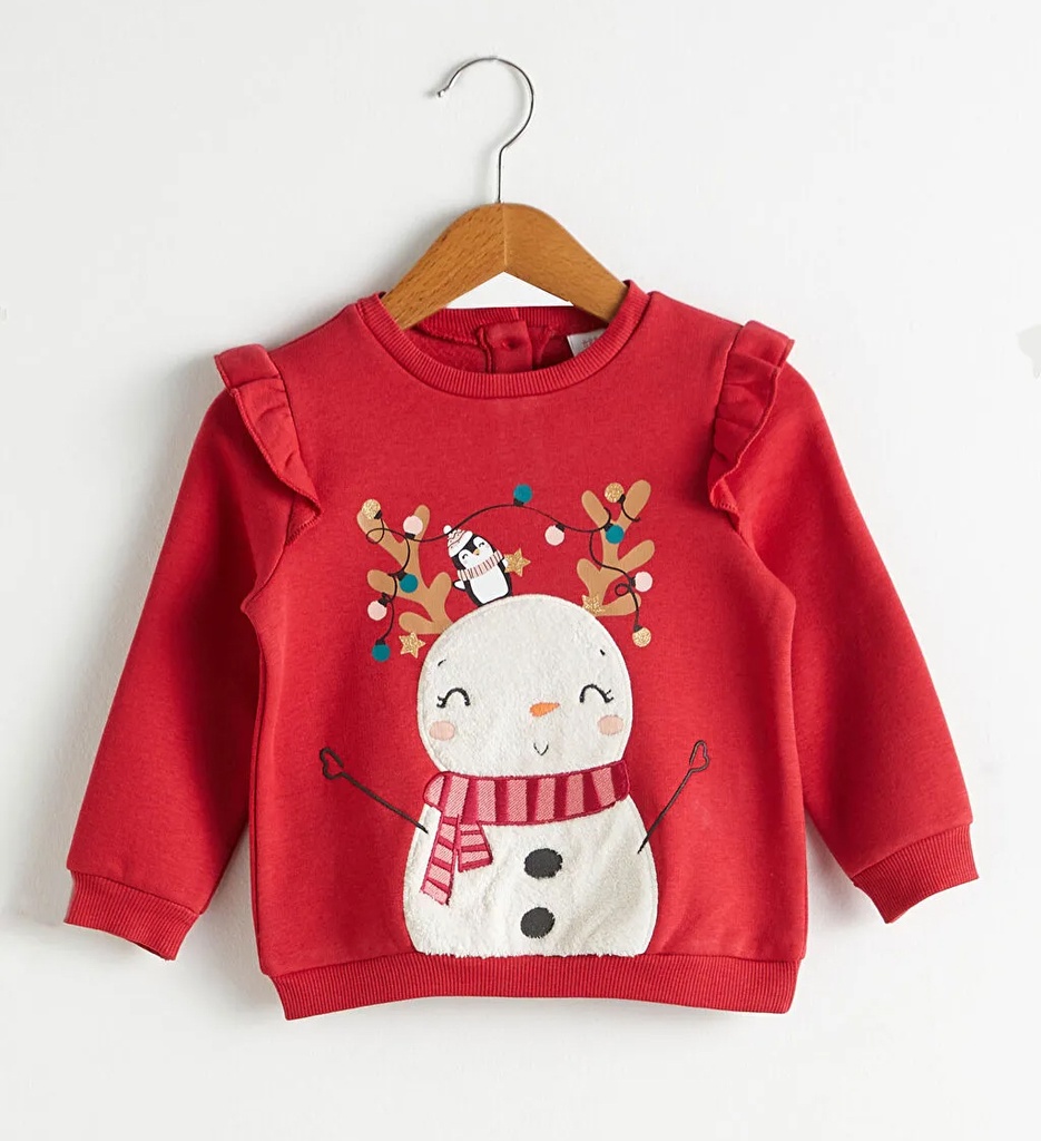 Snowman Red Sweatshirt - Fleece inside