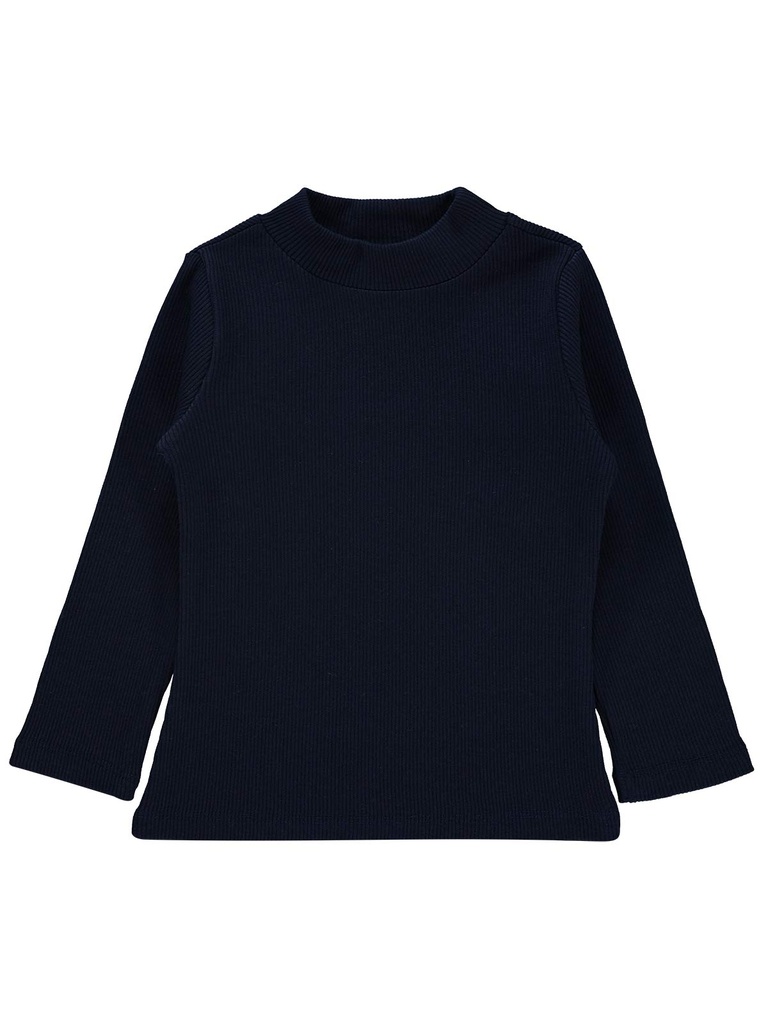 Navy Blue Long sleeve Cotton Col Roulé