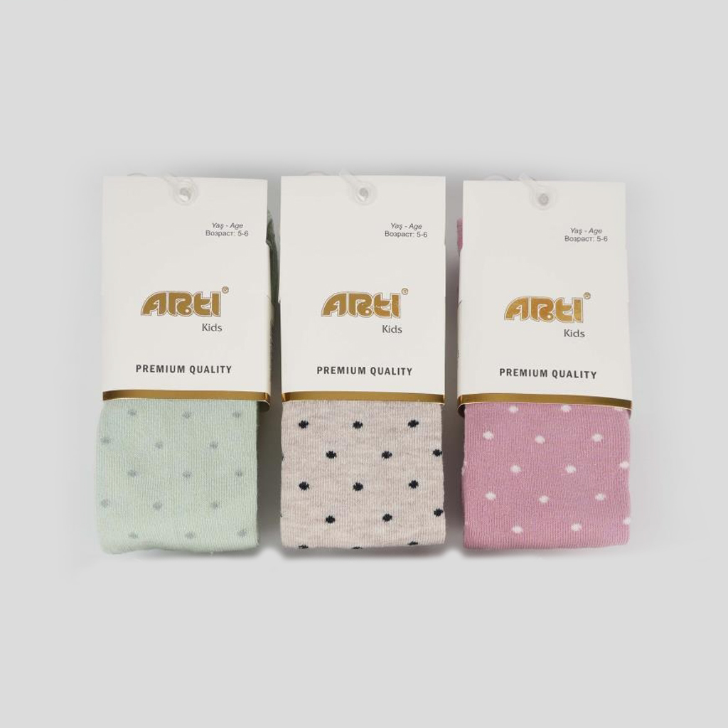 3-Pack of Dotted Cotton Tights (Light Green- Beige- Pink)