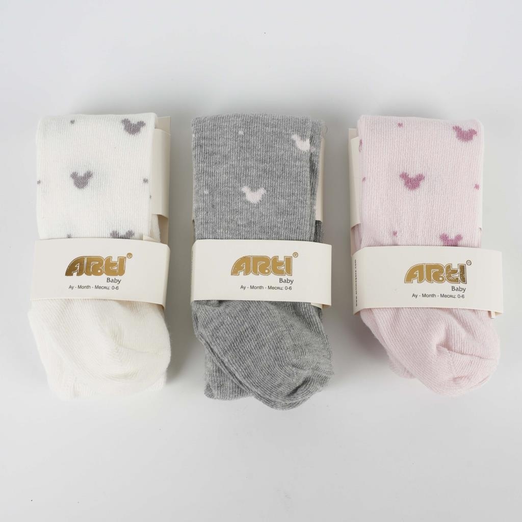 3-Pack of Mickey Patterned Cotton Tights (White- Grey- Pink) (6-12 months)