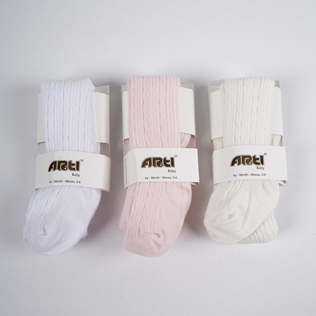 Pack of 3 Baby Patterned Cotton Tights (White- Pink- Off-white) (12-18 months)