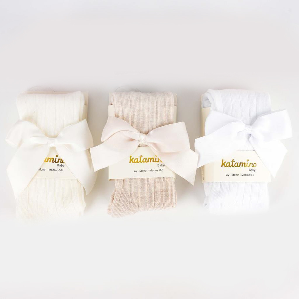 Pack of 3 Cotton Tights - Off-white, Beige & White Colors