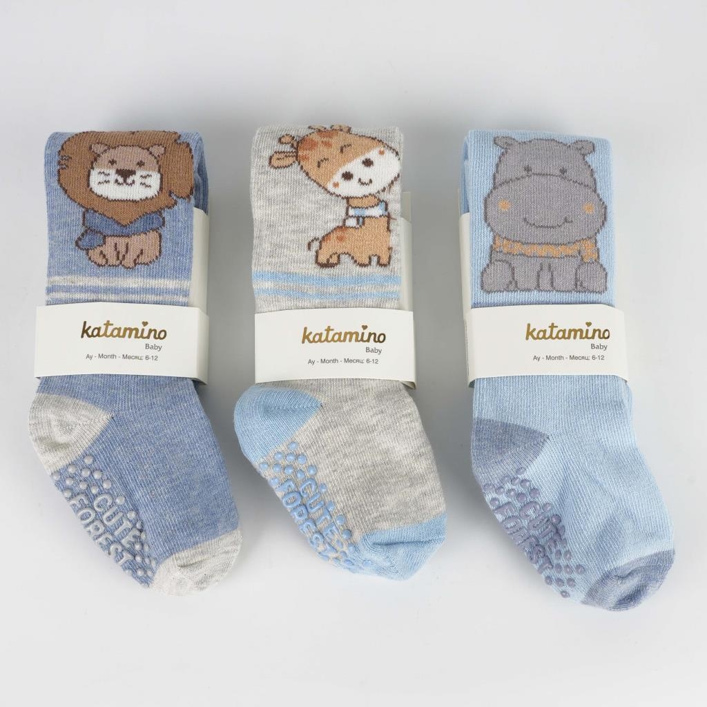 Pack of 3 Cotton Tights for Baby Boys- Blue, Grey & Denim Blue Colors