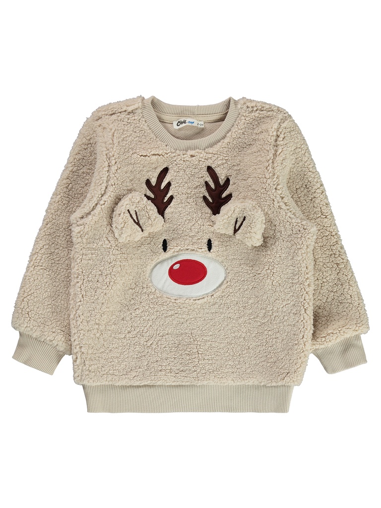 Beige Velsoft Deer Sweatshirt
