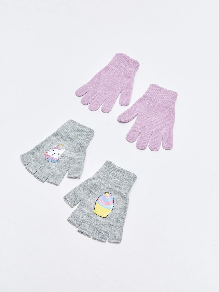 Pack of 2 Knit Gloves- Purple & Grey (3-6 years)