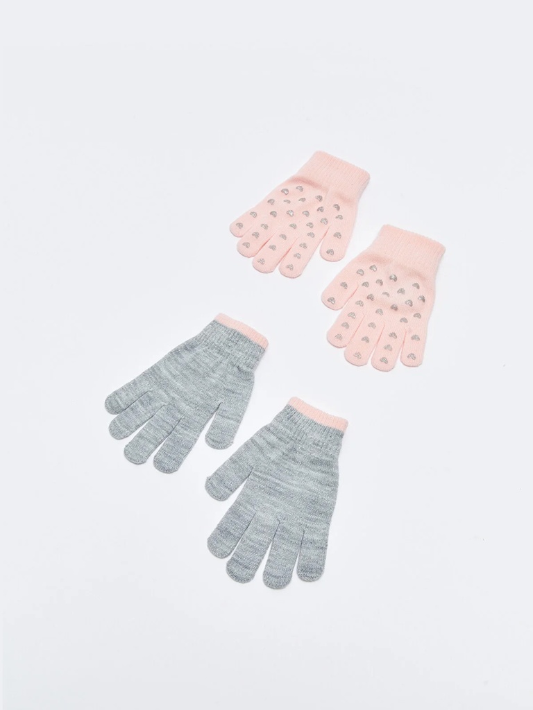 Pack of 2 Knit Gloves- Pink & Grey