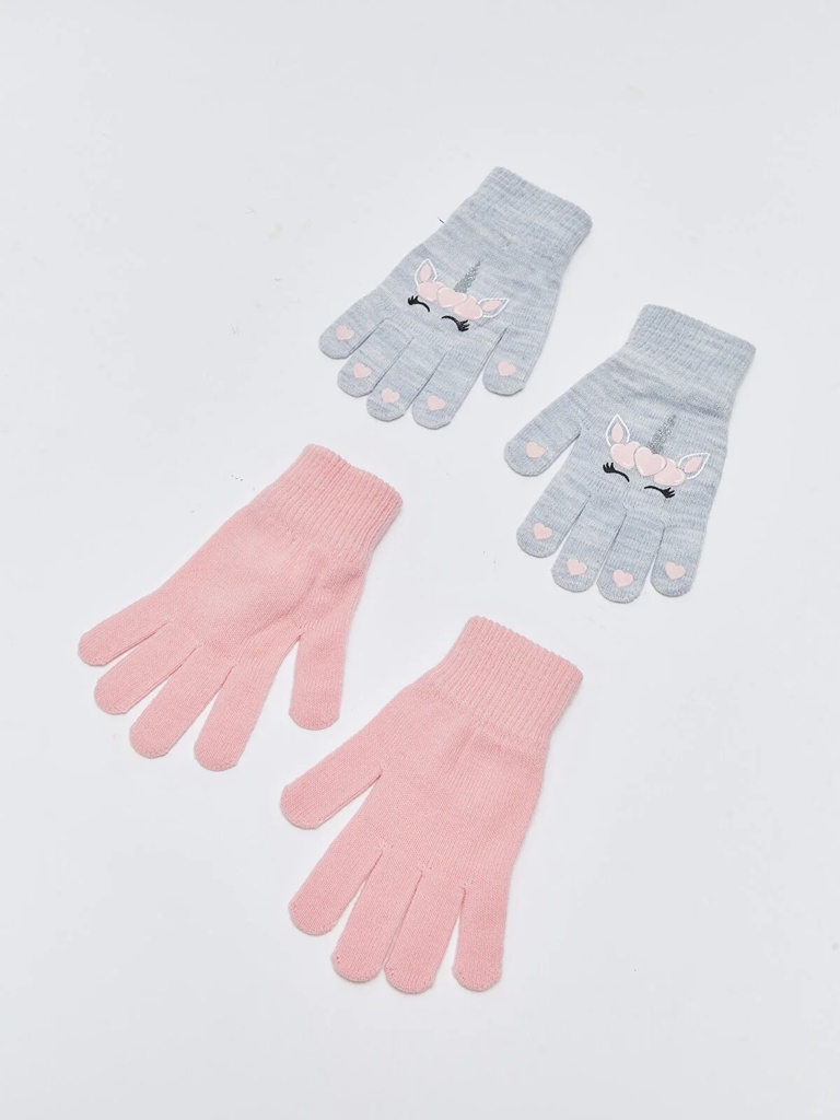Pack of 2 Knit Gloves- Pink & Grey Uicorn