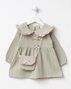 Bow Detailed Muslin Baby Girl Dress with Bag -  Green