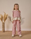 Three-Piece Girls' Holiday Outfit with Lace Collar Shirt, Sweater, and Relaxed Fit Trousers -Pink