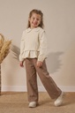 Three-Piece Girls' Holiday Outfit with Lace Collar Shirt, Sweater, and Relaxed Fit Trousers -Beige