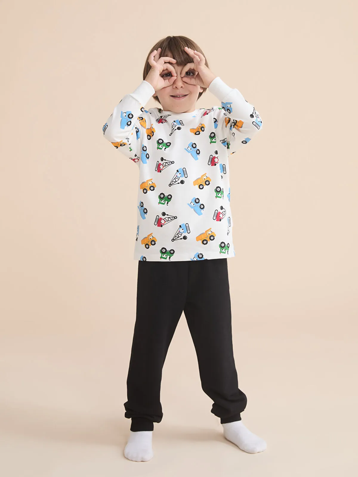 White Crew Neck Boys' Pajama Set