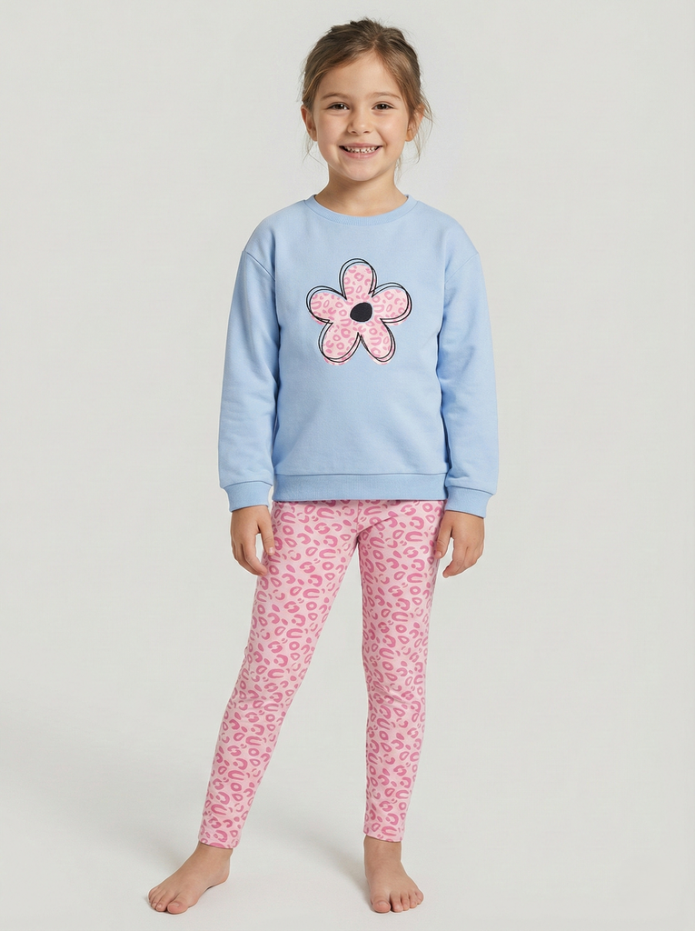 Girls Leopard Flower Print Set- (6-9 Y) (6-7 years)