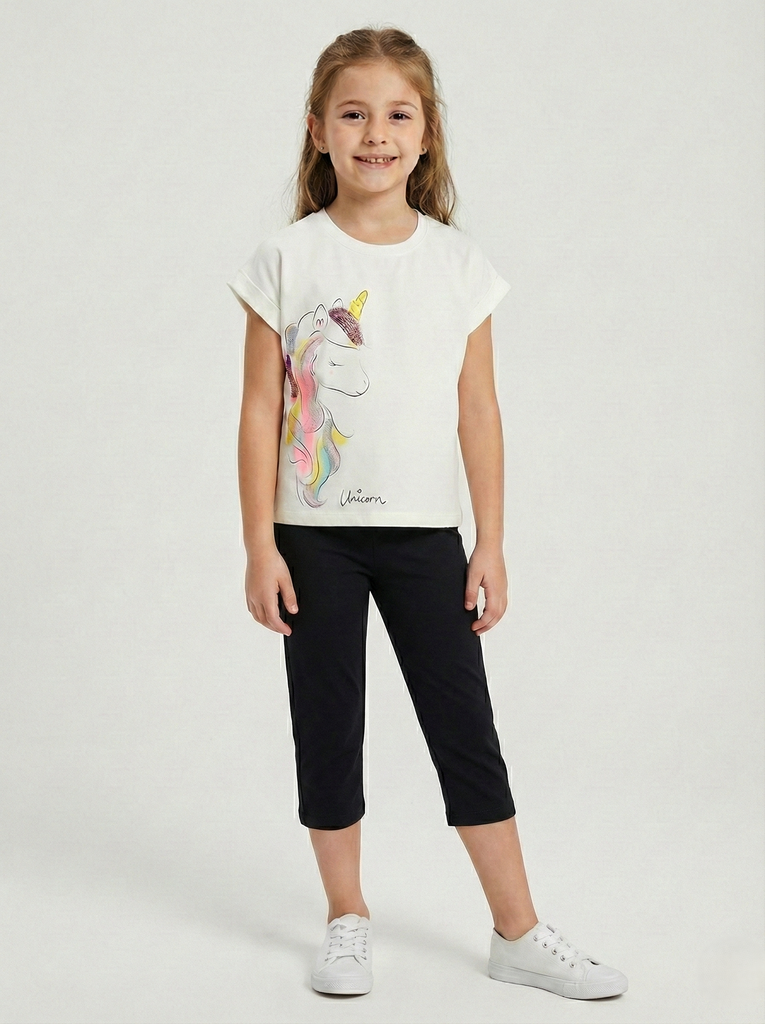 Girls Glitter Unicorn Print Set (2-5Y)