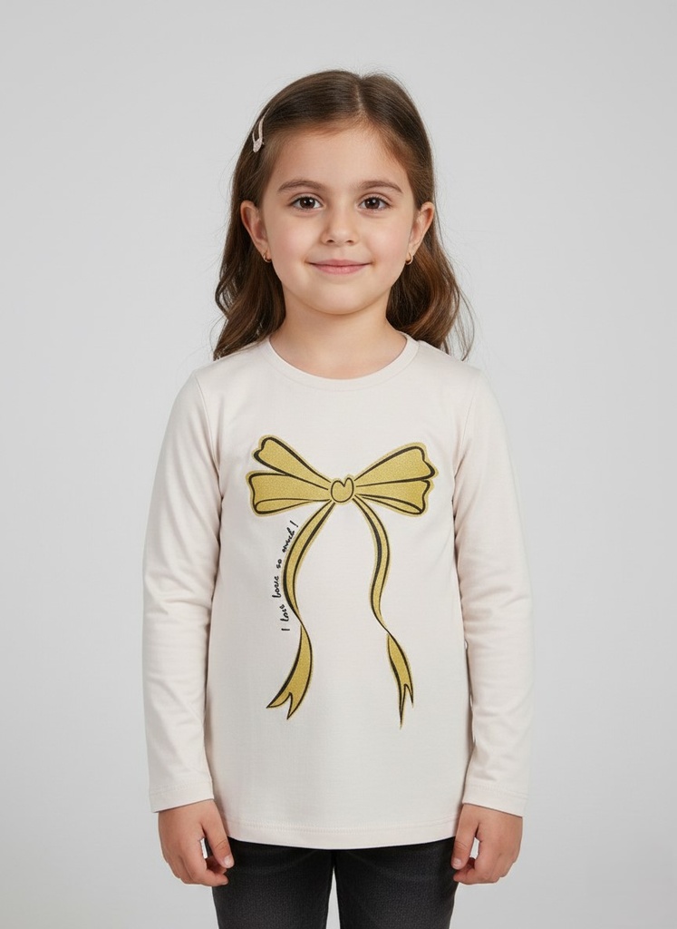 Bow Greige Long Sleeve T-shirt (2-3 years)