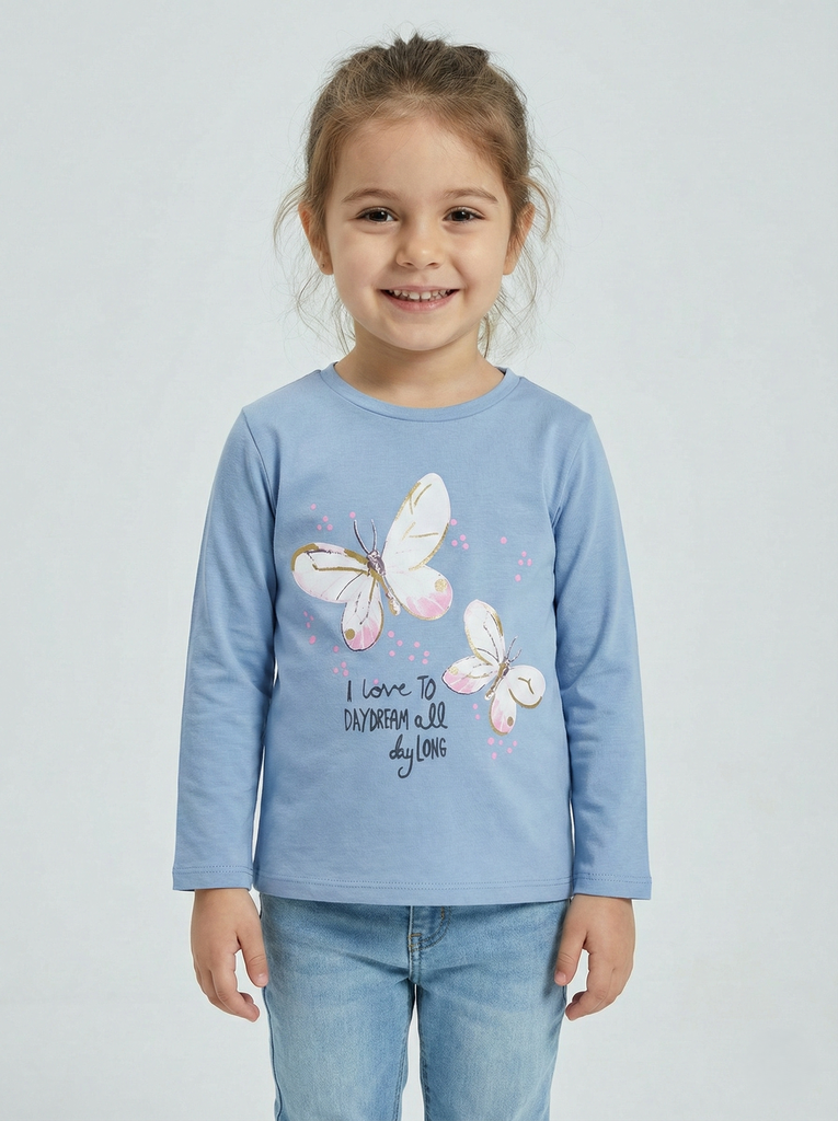 Butterflies Blue Long Sleeve T-shirt (2-5Y) 