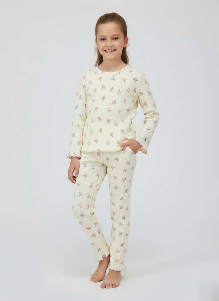 Beige Floral Pajama (10-13Y) (10-11 years)