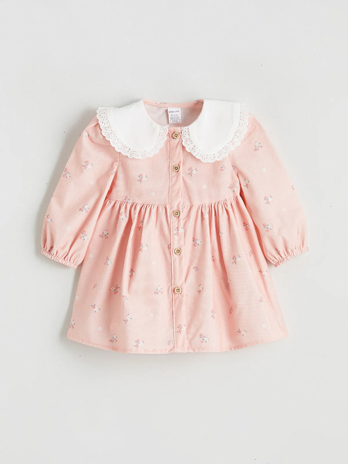 Baby Pink Baby Collar Floral Velvet Girl Dress (9-12 months)