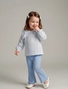 Off-White Striped Blouse and Leggings with Bow Collar Detail
