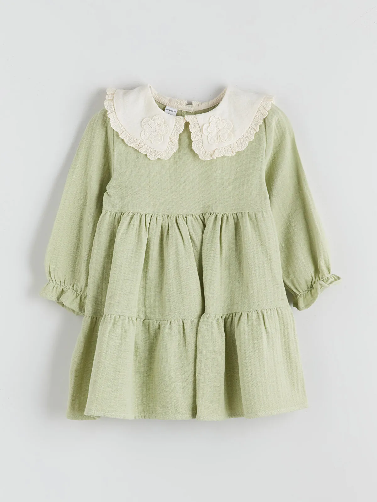 Green Baby Collar Muslin Girl's Dress