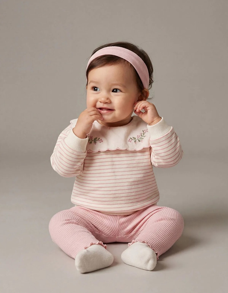 Off-white Peter Pan collar girl's sweatshirt and leggings