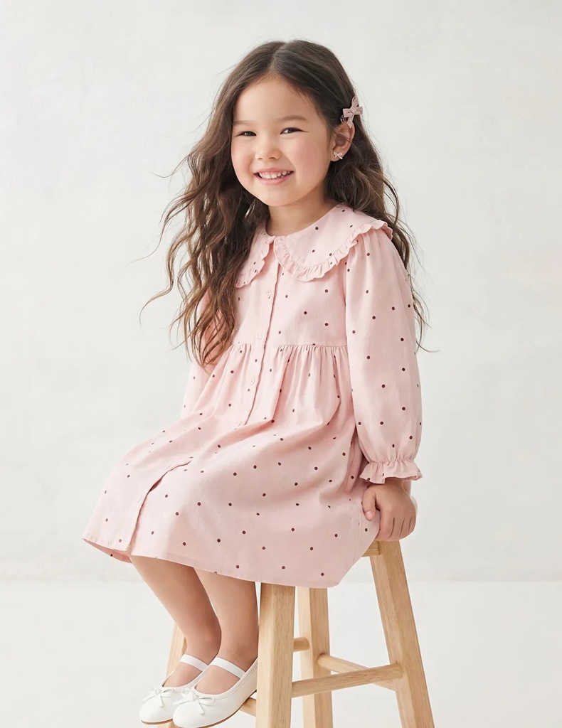 Pink Peter Pan Collar Polka Dot Girl's Dress (1-2 years)
