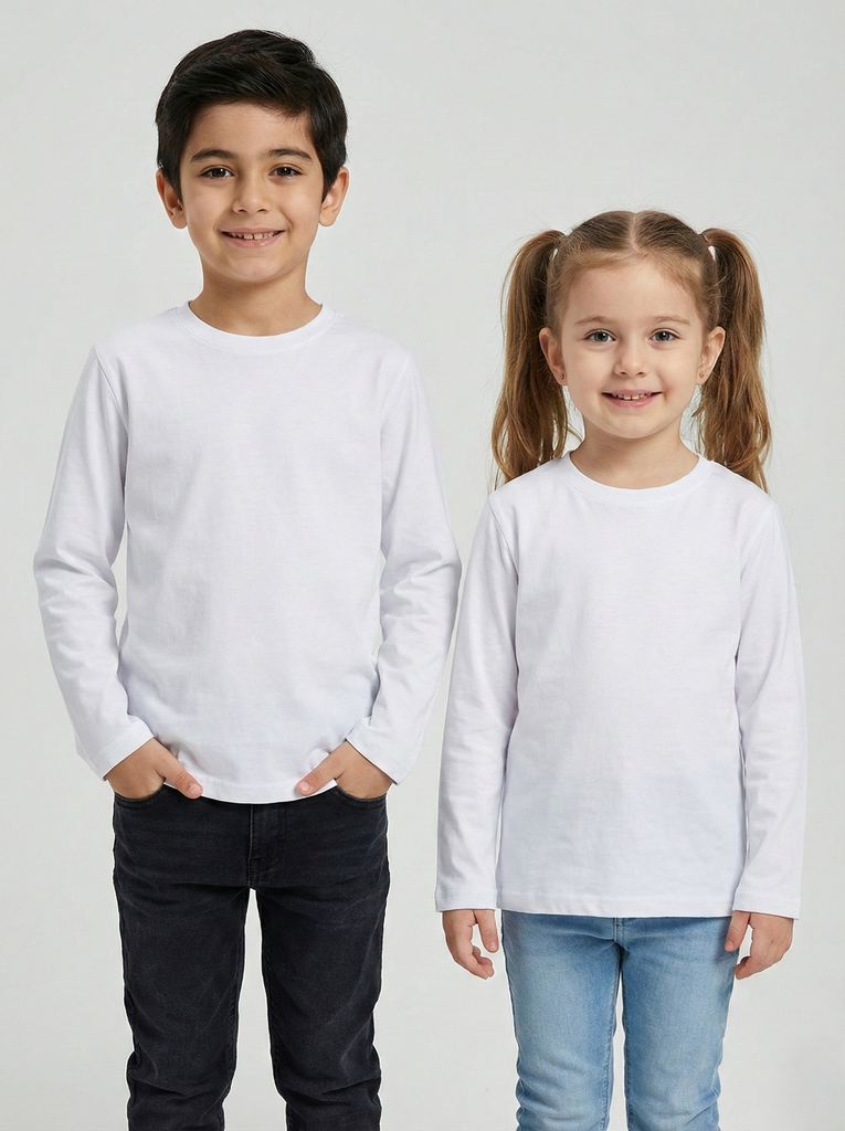 White Basic Long Sleeve T-shirt  (6-9Y) (6-7 years)
