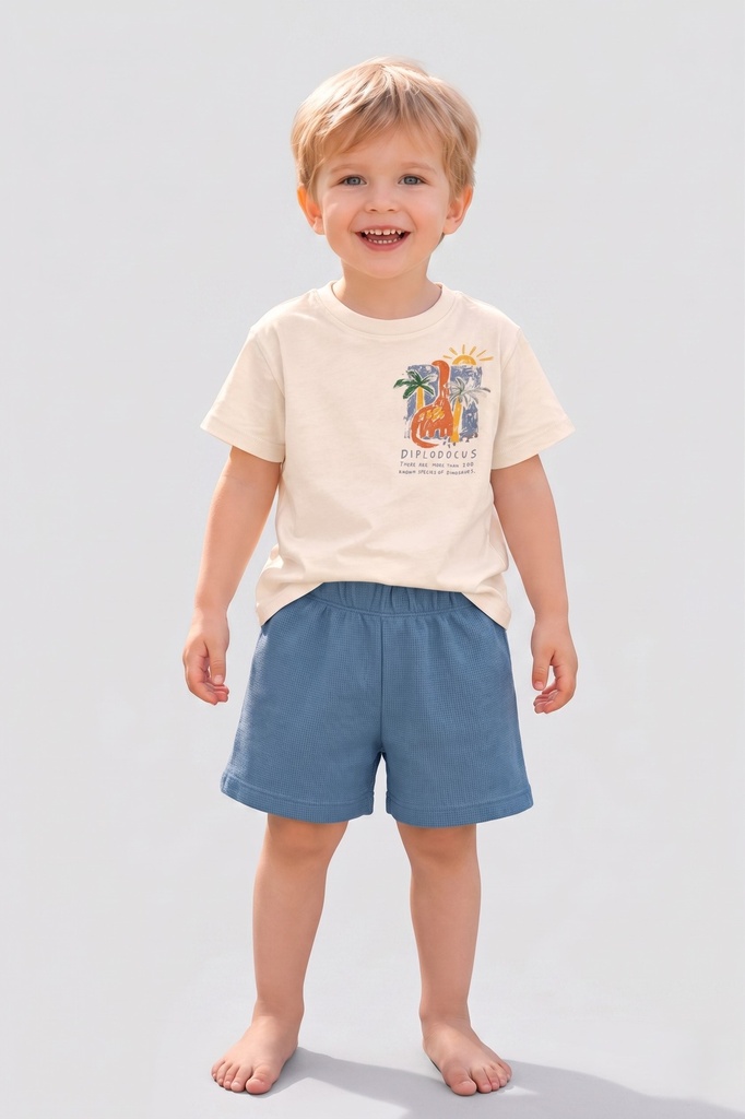 Baby Dino Waffle Shorts Set- BLUE (1 year)