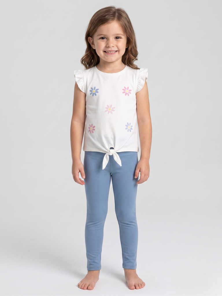 Flowers top & Blue leggings set (2-5 years) (2-3 years)