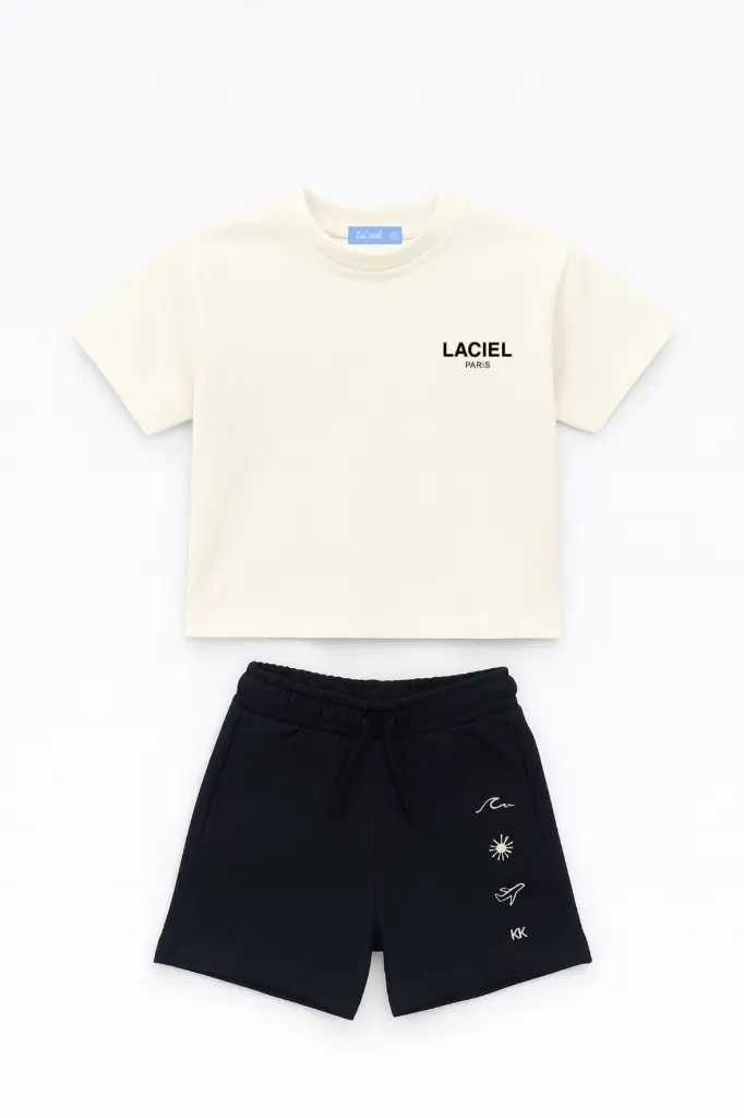 Beige top & Black Short Set