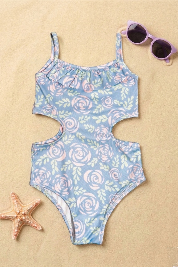 Girls' Open Side Swimsuit (Ages 7-8 / 9-10) (7-8 years)