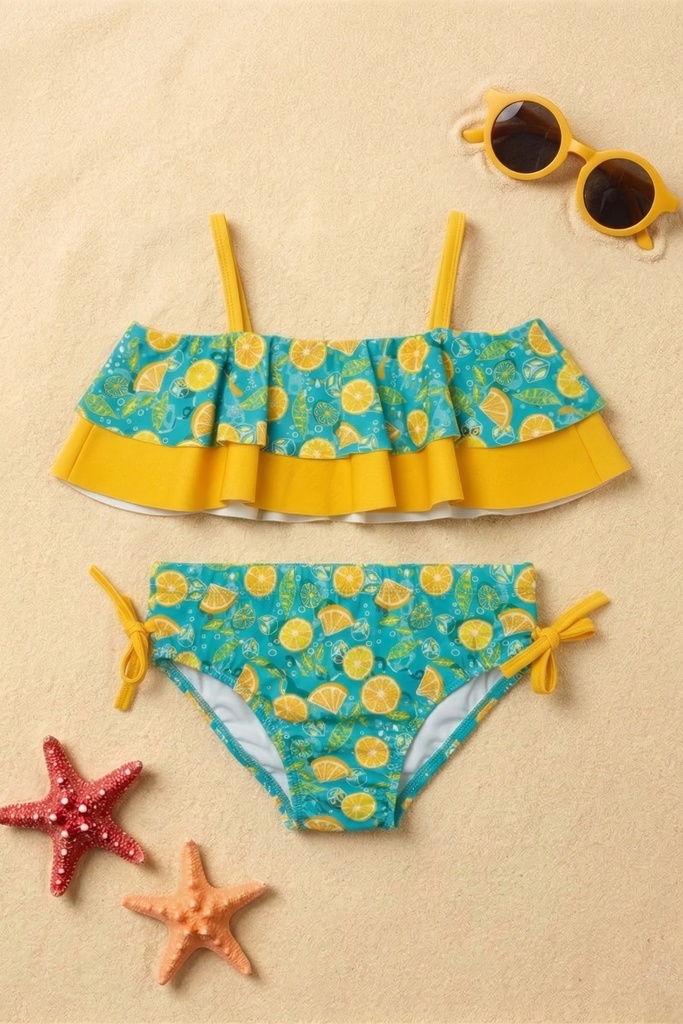Girls' Lemonade Patterned Bikini (Ages 7-8 / 11-12) (7-8 years)