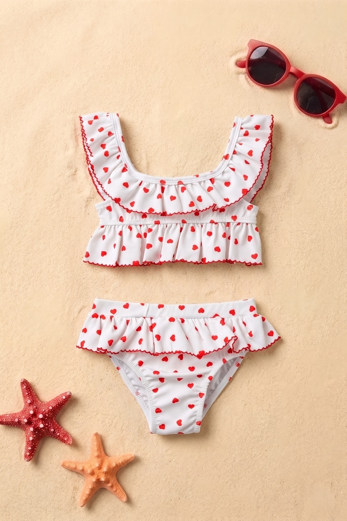 Girls’ Heart Print Bikini Set (Ages 3–7) (3-4 years)