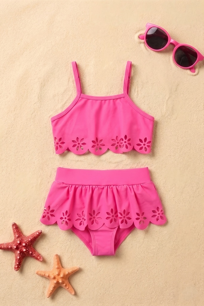 Girls' Embroidered Bikini Set, (Ages 7-8/11-12) (7-8 years)